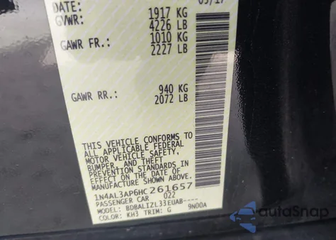 2017 Nissan Altima 2.5 Sv из США, поврежденный, VIN 1N4AL3AP6HC261657